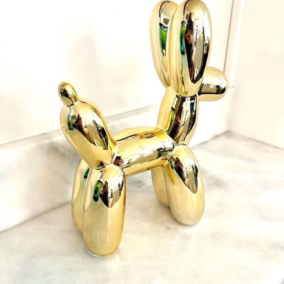 NWT Metallic Yellow Balloon Dog High Quality Ceramic Art Figurine - Picture 2 of 4